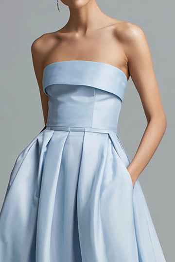 Elegant A-Line Strapless Blue Formal Dress